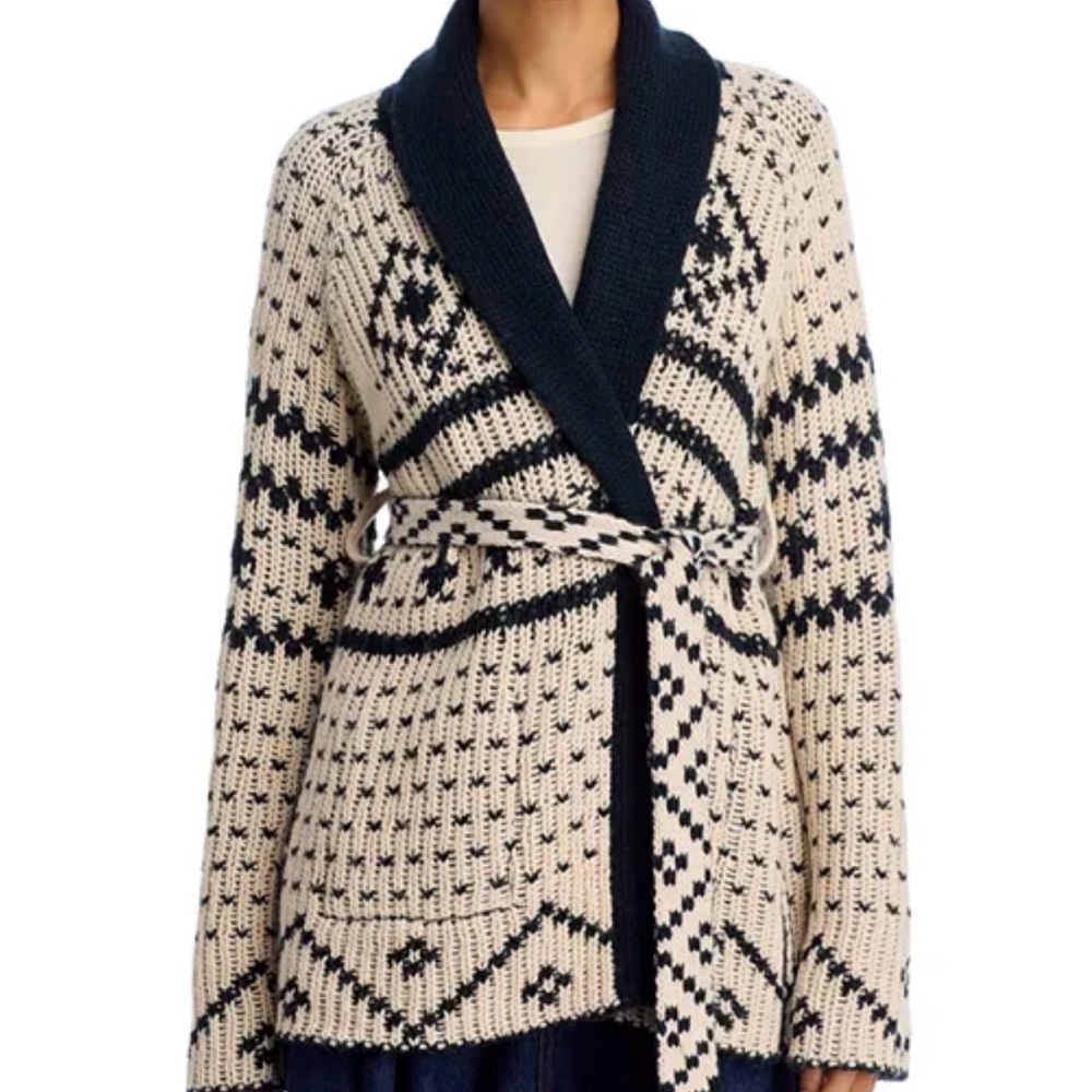 THE GREAT. Shepherd reversible cardigan Navy and Cream Knit. SOLD OUT ONLINE - Picture 2 of 13